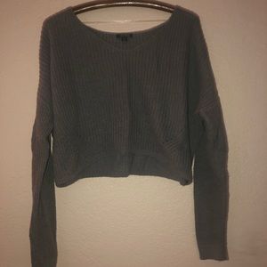 Grey Crop Top Knit Sweater